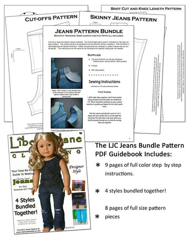 Liberty Jane 18 Inch Modern Jeans Bundle 18" Doll Clothes Pattern larougetdelisle
