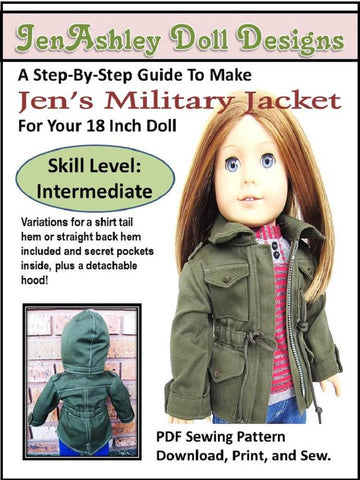 Jen Ashley Doll Designs 18 Inch Modern Jen's Military Jacket 18" Doll Clothes Pattern larougetdelisle