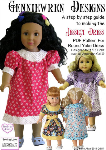 Genniewren 18 Inch Modern Jessica Round Yoke Dress 18" Doll Clothes Pattern larougetdelisle