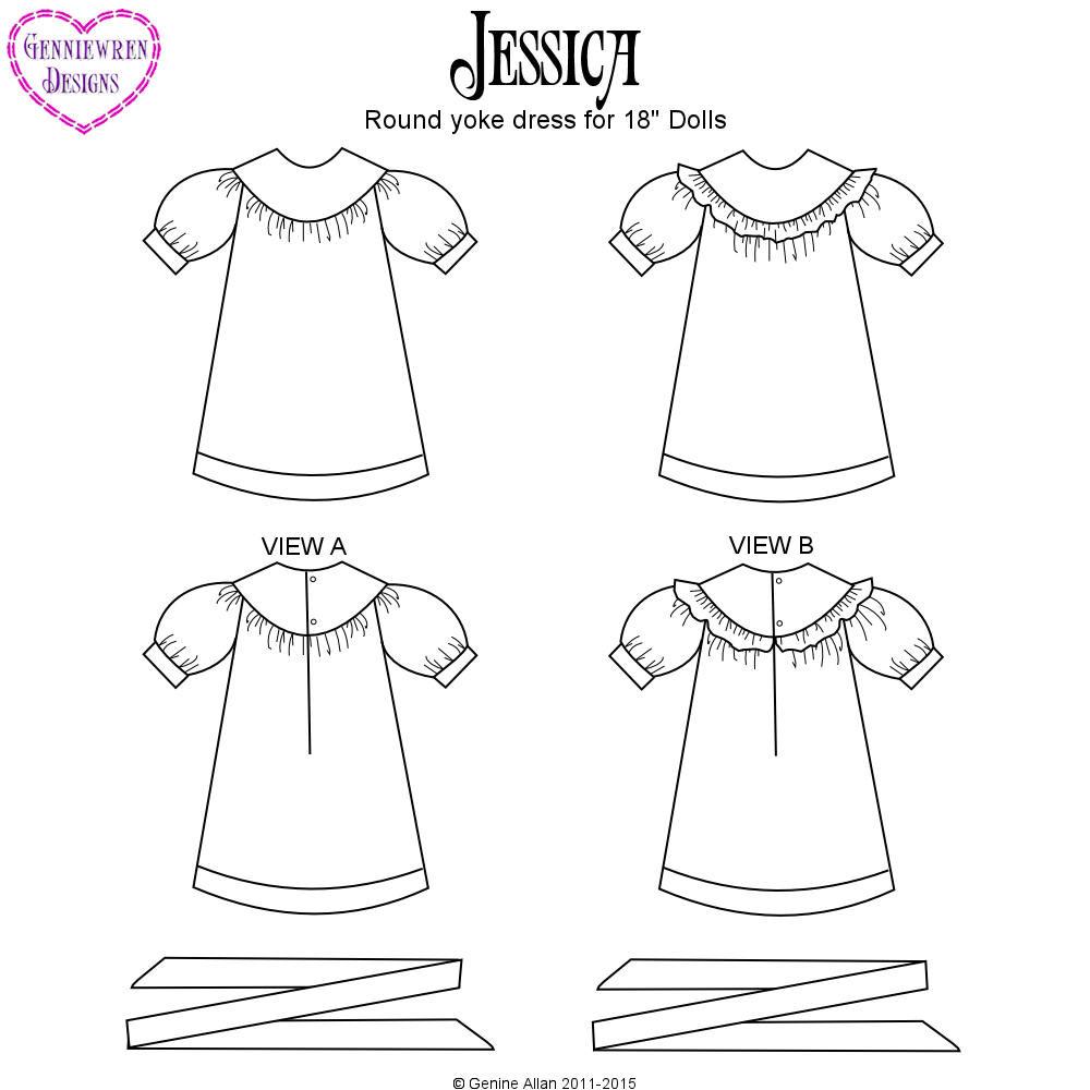 Genniewren Designs Jessica Round Yoke Dress Doll Clothes Pattern 18 ...