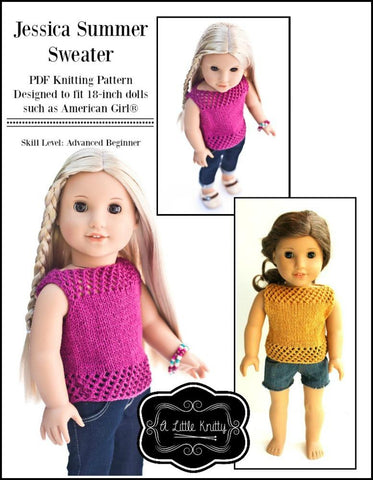 A Little Knitty Knitting Jessica Summer Sweater 18" Doll Clothes Knitting Pattern larougetdelisle