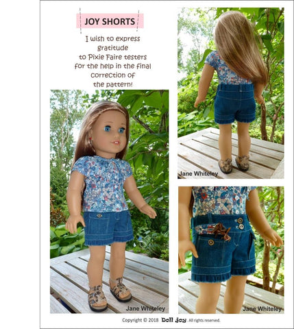 Doll Joy 18 Inch Modern Joy Shorts 18" Doll Clothes Pattern larougetdelisle