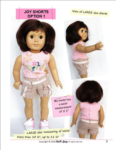 Doll Joy 18 Inch Modern Joy Shorts 18" Doll Clothes Pattern larougetdelisle