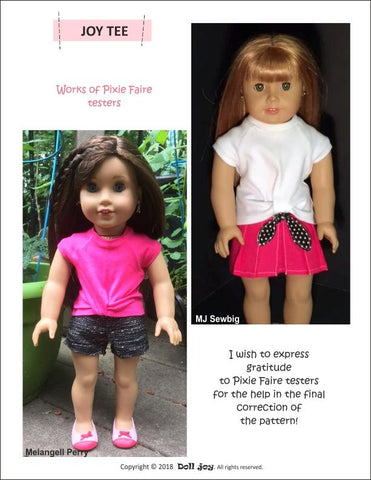 Doll Joy 18 Inch Modern Joy Tee 18" Doll Clothes Pattern larougetdelisle