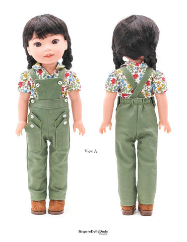 Keepers Dolly Duds larougetdelisle WellieWishers Bibbed Playsuit 14.5" Doll Clothes Pattern larougetdelisle