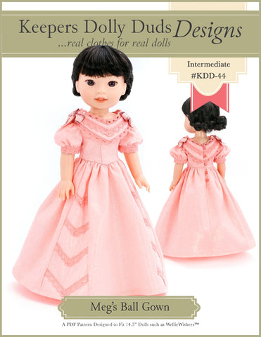Keepers Dolly Duds larougetdelisle WellieWishers Meg's Ball Gown 14.5" Doll Clothes Pattern larougetdelisle