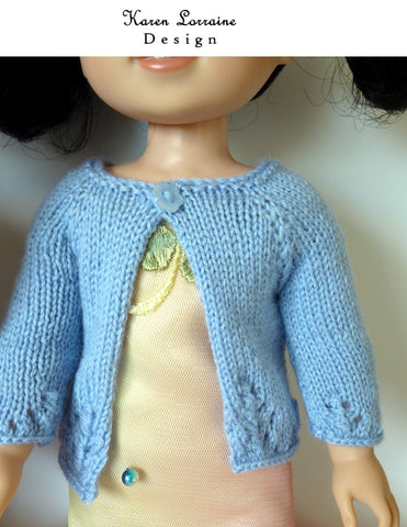 Karen Lorraine Design WellieWishers Luxe Cardigan 14-14.5 Inch Doll Clothes Knitting Pattern larougetdelisle