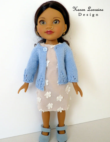 Karen Lorraine Design WellieWishers Luxe Cardigan 14-14.5 Inch Doll Clothes Knitting Pattern larougetdelisle