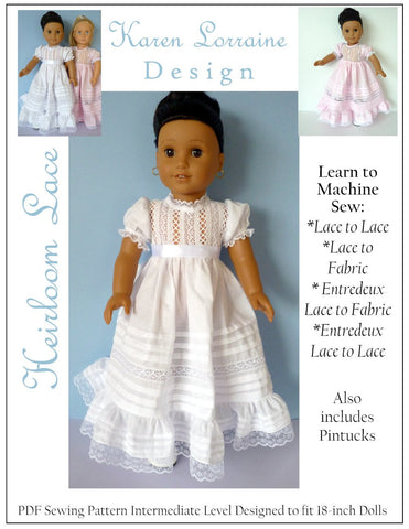 Karen Lorraine Design 18 Inch Historical Heirloom Lace Dress 18" Doll Clothes Pattern larougetdelisle