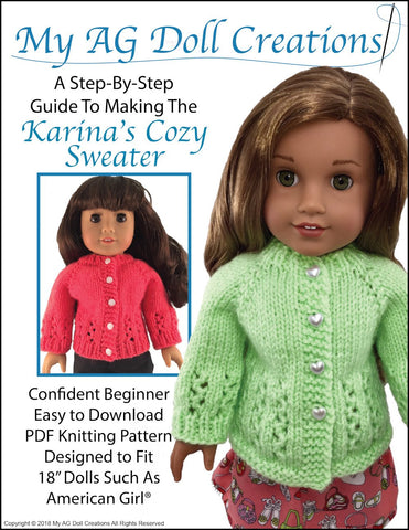 My AG Doll Creations Knitting Karina's Cozy Sweater 18" Doll Knitting Pattern larougetdelisle