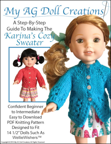 My AG Doll Creations WellieWishers Karina's Cozy Sweater 14.5" Doll Knitting Pattern larougetdelisle