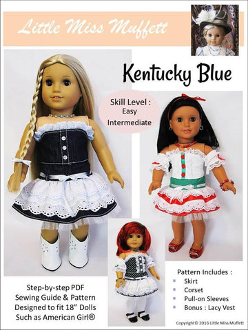 Little Miss Muffett 18 Inch Modern Kentucky Blue 18" Doll Clothes Pattern larougetdelisle