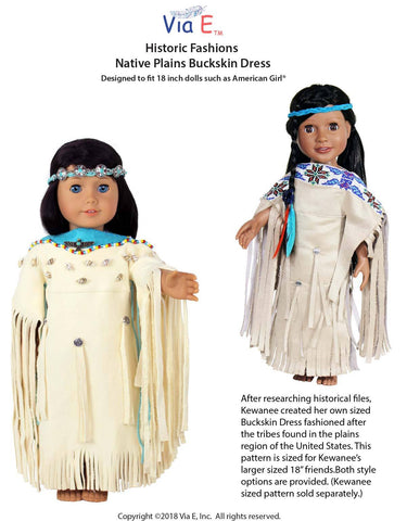 Via E 18 Inch Historical Historic Fashions Native Plains Buckskin Dress 18" Doll Clothes Pattern larougetdelisle