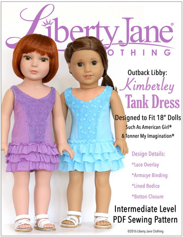 Liberty Jane 18 Inch Modern Kimberley Tank Dress 18" Doll Clothes Pattern larougetdelisle