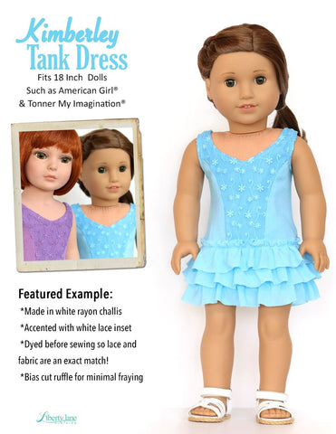 Liberty Jane 18 Inch Modern Kimberley Tank Dress 18" Doll Clothes Pattern larougetdelisle