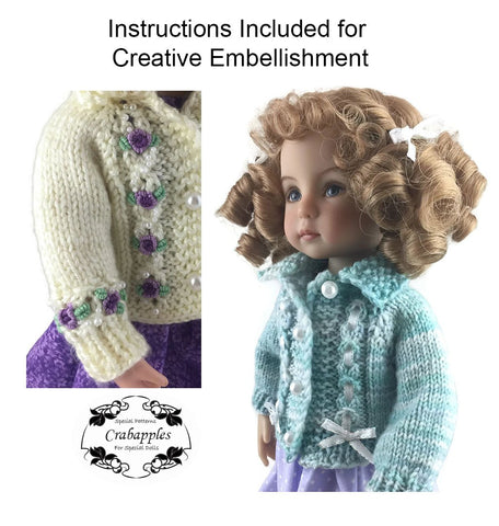 Crabapples Little Darling Eyelet Cable Cardigan Knitting Pattern for Little Darling Dolls larougetdelisle