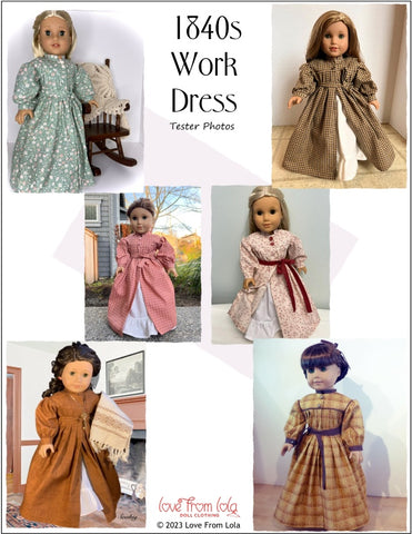 Love From Lola 18 Inch Historical 1840s Work Dress 18" Doll Clothes Pattern larougetdelisle