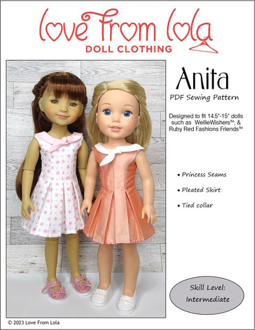 Love From Lola WellieWishers Anita Dress 14.5-15" Doll Clothes Pattern larougetdelisle