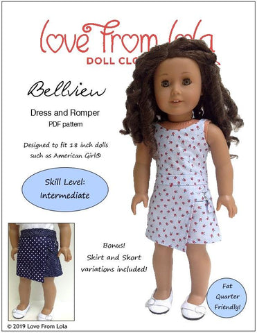 Love From Lola 18 Inch Modern Bellview Dress and Romper 18" Doll Clothes Pattern larougetdelisle