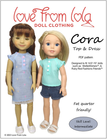 Love From Lola 18 Inch Modern Cora Top and Dress 14.5-15" Doll Clothes Pattern larougetdelisle