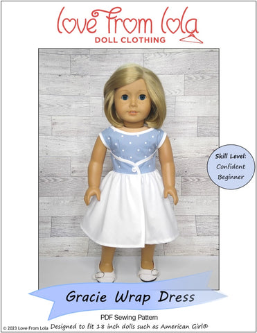 Love From Lola 18 Inch Historical Gracie Wrap Dress 18" Doll Clothes Pattern larougetdelisle