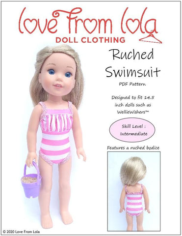 Love From Lola WellieWishers Ruched Swimsuit 14.5" Doll Clothes Pattern larougetdelisle