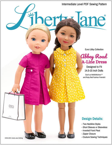 Liberty Jane Ruby Red Fashion Friends Abbey Road A-Line Dress 14.5-15" Doll Clothes Pattern Pixie Faire