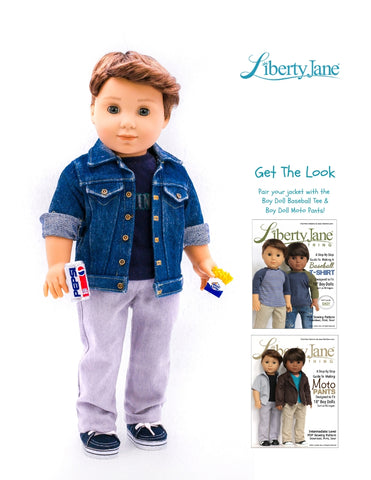 Liberty Jane 18 Inch Modern Boy Fit Denim Jacket 18" Doll Clothes Pattern larougetdelisle