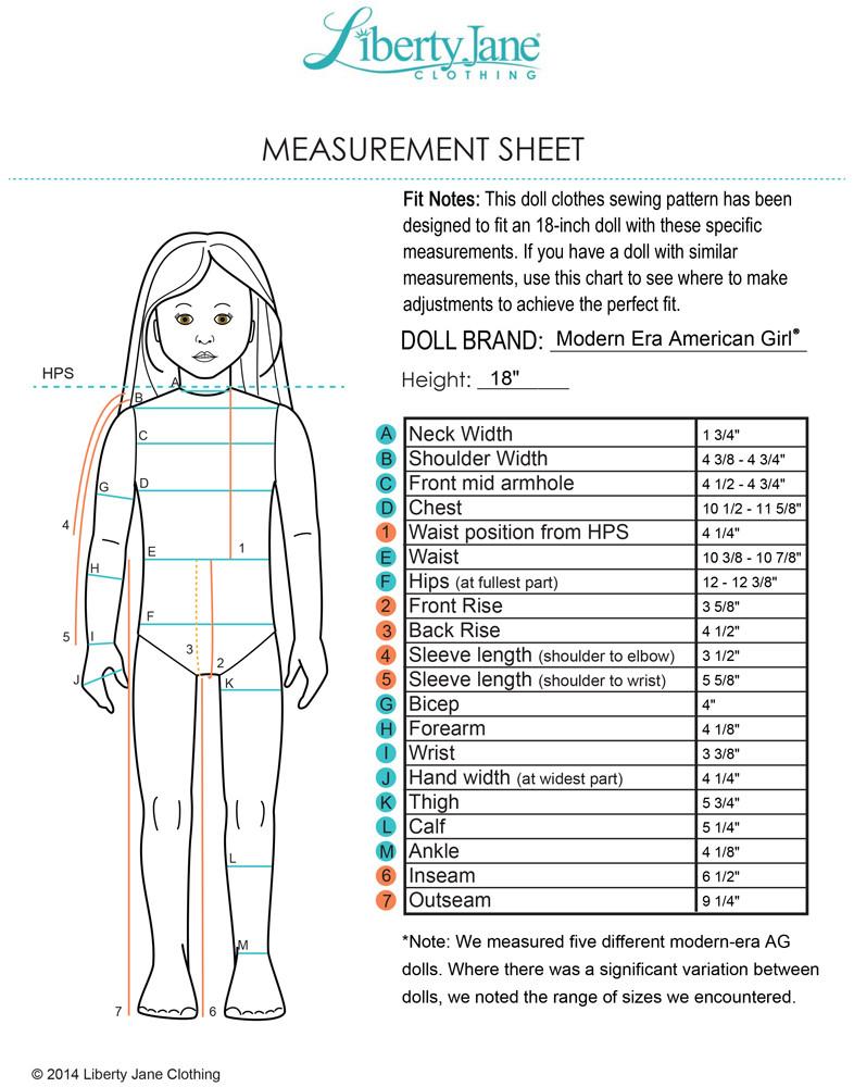 measurements of american girl doll