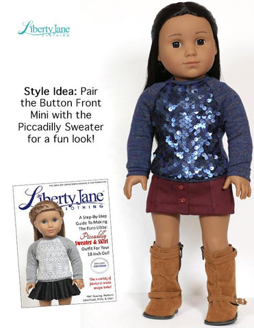 Liberty Jane 18 Inch Modern Button Front Mini Skirt 18" Doll Clothes pattern larougetdelisle