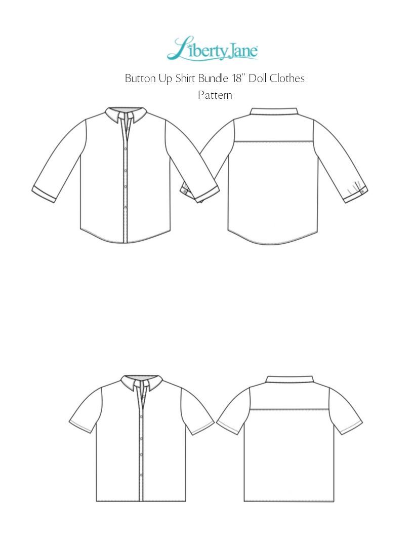 Liberty Jane Button Up Shirt 18 inch Doll Clothes Pattern PDF Download ...