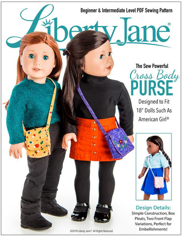 Liberty Jane 18 Inch Modern Sew Powerful Cross Body Purse 18" Doll Clothes Pattern Pixie Faire