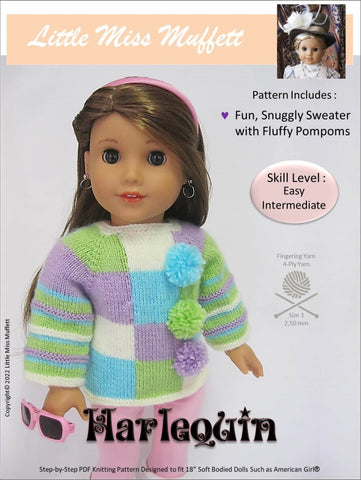 Little Miss Muffett Knitting Harlequin Sweater 18" Doll Knitting Pattern larougetdelisle