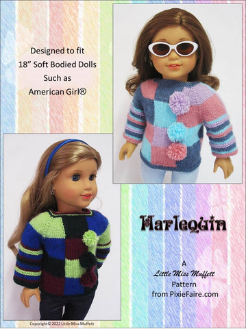 Little Miss Muffett Knitting Harlequin Sweater 18" Doll Knitting Pattern larougetdelisle