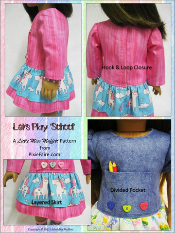 Little Miss Muffett 18 Inch Modern Let's Play 'School' 18" Doll Clothes Pattern larougetdelisle