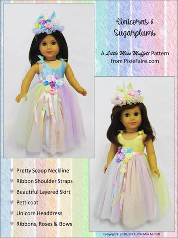 Little Miss Muffett 18 Inch Modern Unicorns & Sugarplums 18" Doll Clothes Pattern larougetdelisle