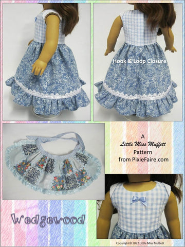 Little Miss Muffett 18 Inch Modern Wedgewood Dress and Hat Pattern for 18" Dolls larougetdelisle