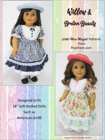 Little Miss Muffett 18 Inch Historical Willow and Breton Beauty Bundle 18" Doll Clothes Pattern larougetdelisle