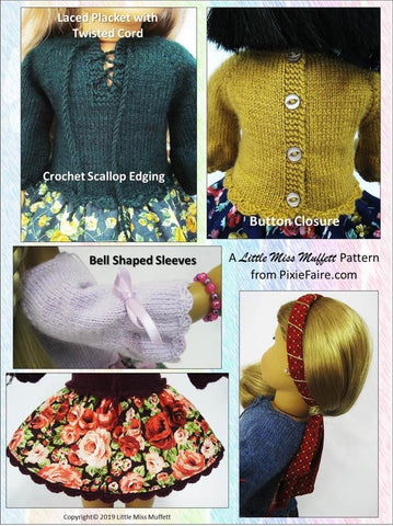 Little Miss Muffett Knitting Country Rose Dress Knitting and Sewing 18" Doll Clothes Pattern larougetdelisle