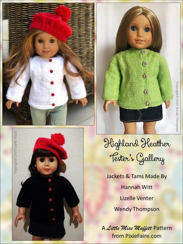 Little Miss Muffett Knitting Highland Heather Jacket and Tam 18" Doll Knitting Pattern larougetdelisle