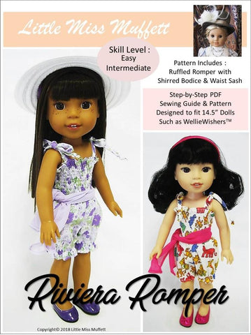 Little Miss Muffett WellieWishers Riviera Romper 14.5" Doll Clothes Pattern larougetdelisle