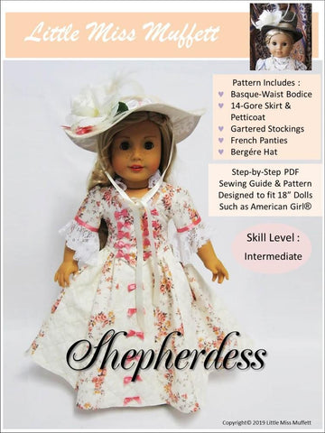 Little Miss Muffett 18 Inch Historical Shepherdess 18" Doll Clothes Pattern larougetdelisle