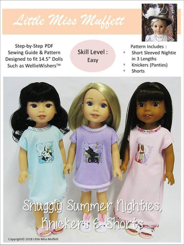 Little Miss Muffett WellieWishers Snuggly Summer Nighties, Knickers & Shorts 14.5" Doll Clothes Pattern larougetdelisle