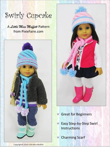 Little Miss Muffett Knitting Swirly Cupcake Beanie 18" Doll Knitting Pattern larougetdelisle