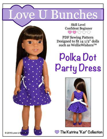 Love U Bunches WellieWishers Polka Dot Party Dress 14.5" Doll Clothes Pattern larougetdelisle