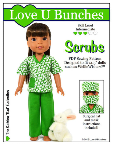 Love U Bunches WellieWishers Scrubs 14.5" Doll Clothes Pattern larougetdelisle