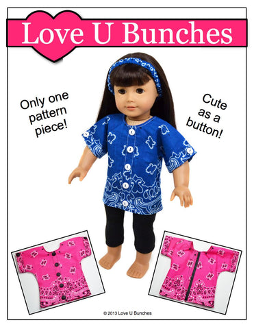 Love U Bunches 18 Inch Modern Bandana Blouse 18" Doll Clothes Pattern larougetdelisle