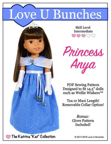 Love U Bunches WellieWishers Princess Anya 14.5" Doll Clothes Pattern larougetdelisle