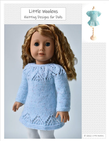 Little Woolens Designs Knitting Lacy Leaves Knitted Tunic 18" Doll Clothes Knitting Pattern larougetdelisle