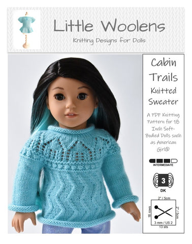 Little Woolens Designs Knitting Cabin Trails Knitted Sweater 18" Doll Clothes Knitting Pattern larougetdelisle